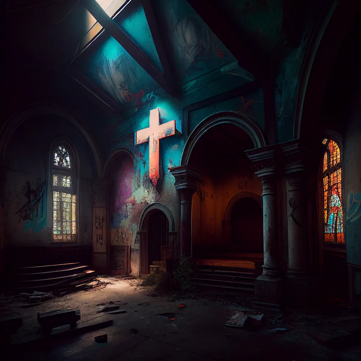 The ruins of an abandoned church in Gary, Indiana, 1991