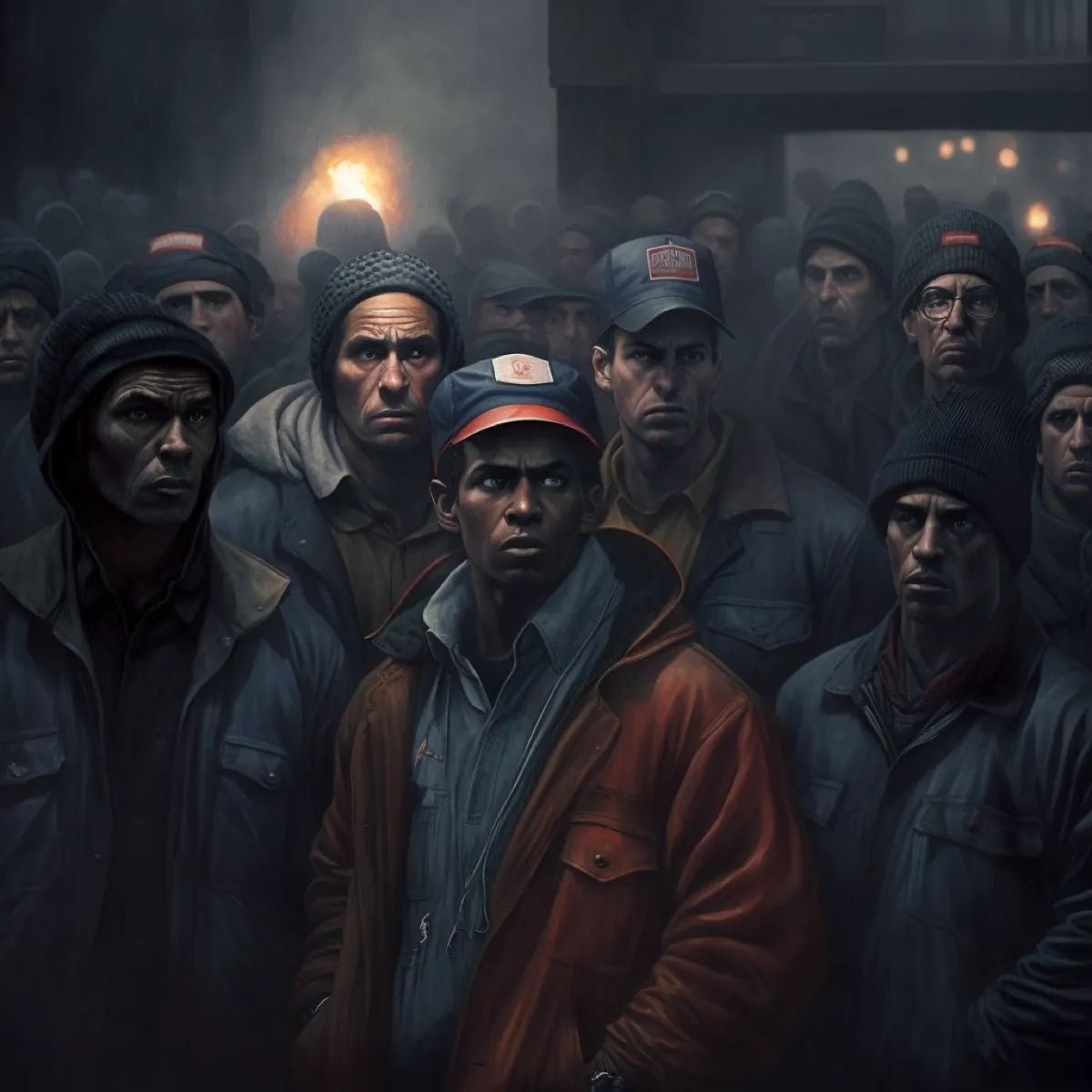 Unionized steel workers on strike, Gary, Indiana, 1986