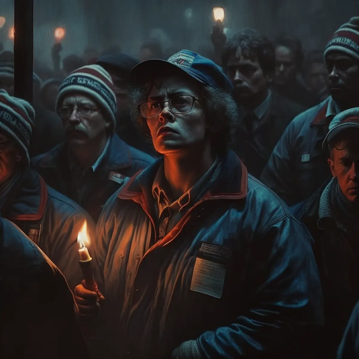 Unionized steel workers on strike, Gary, Indiana, 1987